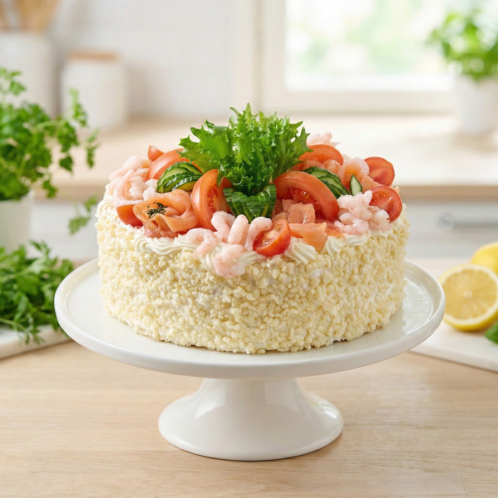 Lohi-katkarapu Voileipäkakku (Laktoositon)